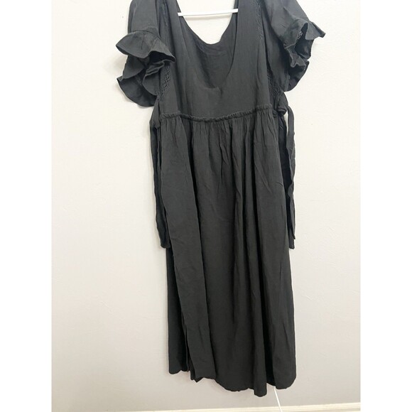 Free People La Vie Maxi Dress Tie Side Ruffle Cotton Romantic Black XS Oversized - Picture 10 of 11